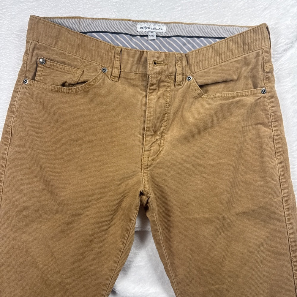 PETER MILLAR Men 32 x 32 Corduroy Stretch Cotton 5 Pocket Tan Casual Pants